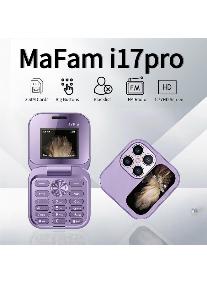 TAPIT 17pro Mini Flip Phon Keypad Non-smartphon Elderly Phon with Large Buttons, Dual SIM, FM Radio, Multilingual, Speed Dial, Blacklist, for Kids & Elderly (purple Mini Flip Mobile Phone) - Image 3